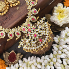 Vriksham Mango Style Kundan Jadau Neckpiece-Red White-Pearl-J3331