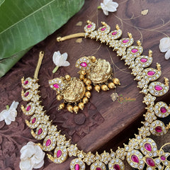 Vriksham Mango Style Kundan Jadau Neckpiece-Red White-Pearl-J3331