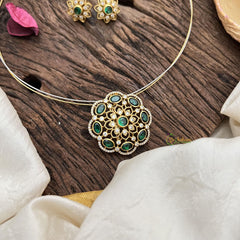 Elegant AD Stone Floral Pendant Hasli-Green-G14600