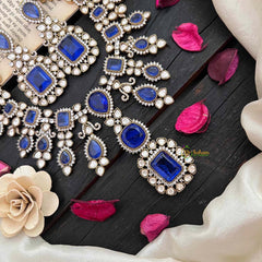 Premium Dark Bule Victorian Diamond Short Pendant Neckpiece - VV1362