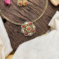 Elegant AD Stone Floral Pendant Hasli-Coral-White-G14596