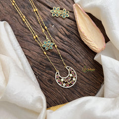 Stylish AD Stone Half Moon Pendant 2 Layer Chain-G14687