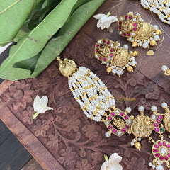 Vriksham Lakshmi Double Pendant With Layer Pearl Beaded Maala neckpiece-Gold Bead-J3365