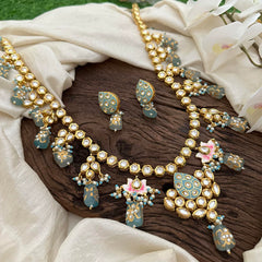 Designer Meenakari Kundan Neckpiece-Sky Blue-G13636