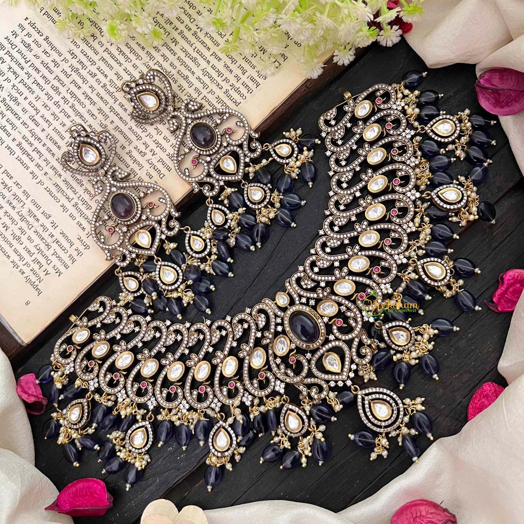 Blue Victorian Diamond High Neck Choker-VV454