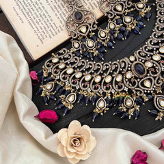 Blue Victorian Diamond High Neck Choker-VV454