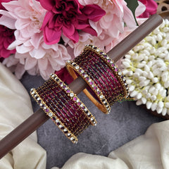 Vriksham Amethyst Royale Purple Glass Bangle Set with Crystal Kundan Borders-G19831