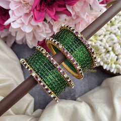 Vriksham Amethyst Royale Green Glass Bangle Set with Crystal Kundan Borders-G19832