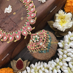 Vriksham Maanga Style Reversible Red White Kundan Jadau Neckpiece-Gold Bead-J3307