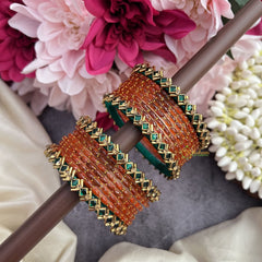 Vriksham Amethyst Royale Orange Glass Bangle Set with Crystal Kundan Borders-G19834
