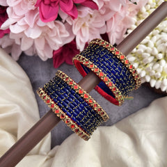 Vriksham Amethyst Royale Blue Glass Bangle Set with Crystal Kundan Borders-G19835