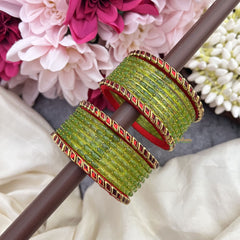 Vriksham Royal Parrot Green Bangles with Ruby Red Meenakari Borders-G19841