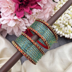 Vriksham Royal Aqua Blue Bangles with Ruby Red Meenakari Borders-G19844