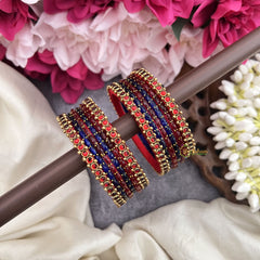 Vriksham Rang Rati Royal Blue & Red Glass Bangles with Ruby Meenakari Borders Silk Thread Bangle Set-G19848