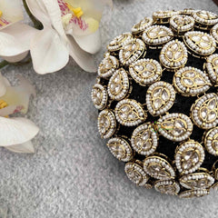 Vriksham Shimmering Teardrop Polki Bun Maker with Micro-Pearl Borders Style With Hair Bun Cage Accessory-H1291