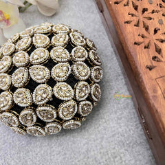 Vriksham Shimmering Teardrop Polki Bun Maker with Micro-Pearl Borders Style With Hair Bun Cage Accessory-H1291