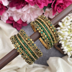 Vriksham Traditional Green & Gold Floral Kundan Silk Thread Bangle Set-G19851