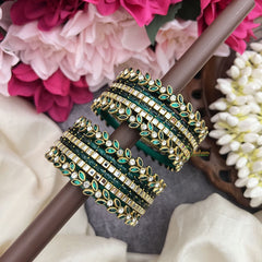 Vriksham Elegant Green and Gold Leaf Crystal Silk Thread Bangle Set-G19852