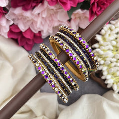 Vriksham Royal Purple & Gold Stone-Studded Traditional Silk Thread Bangle Set-G19853