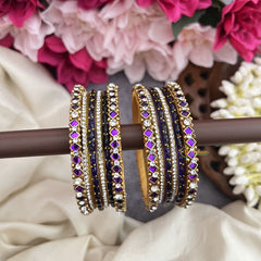 Vriksham Royal Purple & Gold Stone-Studded Traditional Silk Thread Bangle Set-G19853