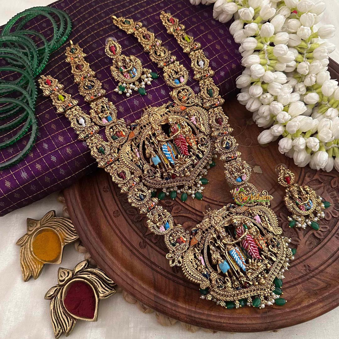 Vriksham Classic  Antique Gold Perumal Kalynam Bridal Set-Green Bead & Pearls-G22327