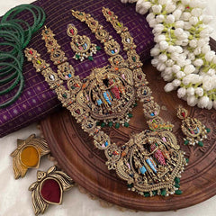 Vriksham Classic  Antique Gold Perumal Kalynam Bridal Set-Green Bead & Pearls-G22327
