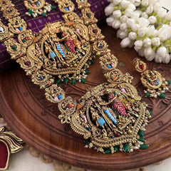 Vriksham Classic  Antique Gold Perumal Kalynam Bridal Set-Green Bead & Pearls-G22327