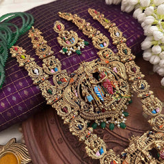 Vriksham Classic  Antique Gold Perumal Kalynam Bridal Set-Green Bead & Pearls-G22327