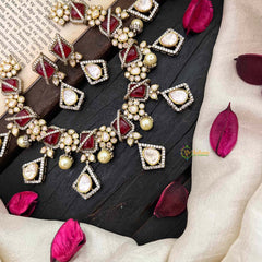 Stylish Floral Ruby Red Victorian Diamond Haram-VV1761