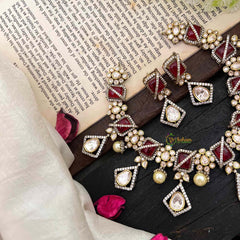 Stylish Floral Ruby Red Victorian Diamond Haram-VV1761