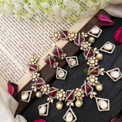 Stylish Floral Ruby Red Victorian Diamond Haram-VV1761