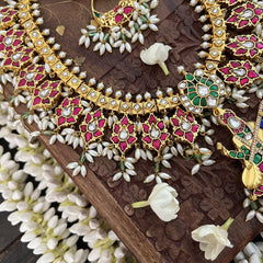 Vriksham Bridal Diva God Saraswati Pendant Style Kundan Jadau  Guttapusalu Neckpiece-Rice Pearl-J3390