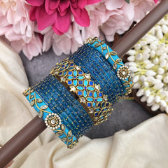 Vriksham Royal Blue Glass Bangle & Leaf Style Royal Blue Kundan Silk Thread Bangle Set-G19863