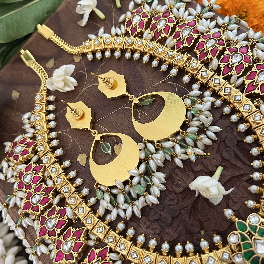 Vriksham Bridal Diva God Saraswati Pendant Style Kundan Jadau  Guttapusalu Neckpiece-Rice Pearl-J3390