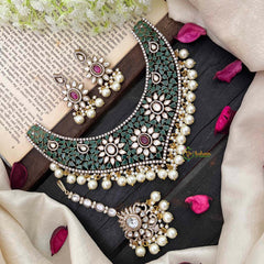 Premium Green Victorian Diamond Bridal Choker-Pearl-VV1672