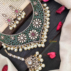 Premium Green Victorian Diamond Bridal Choker-Pearl-VV1672