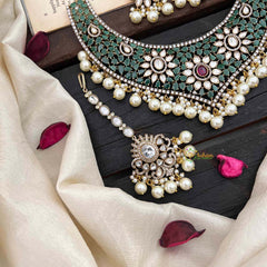 Premium Green Victorian Diamond Bridal Choker-Pearl-VV1672