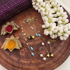 Vriksham Double Layered Ceramic Bead Gold-Tone Chain With Miniature Landscape Pendant Short Neckpiece-G22343