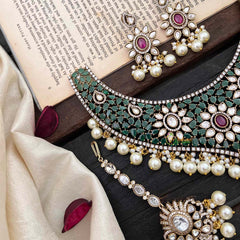 Premium Green Victorian Diamond Bridal Choker-Pearl-VV1672