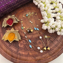 Vriksham Double Layered Ceramic Bead Gold-Tone Chain With Miniature Landscape Pendant Short Neckpiece-G22343