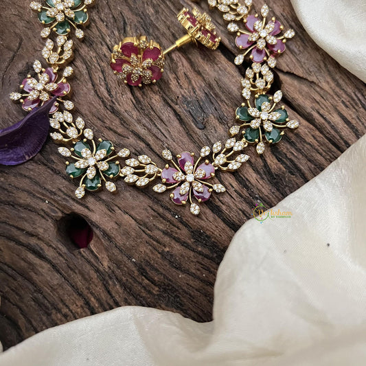 Stylish Red Green AD Stone Floral Neckpiece-G14692