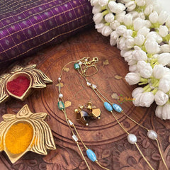 Vriksham Double Layered Ceramic Bead Gold-Tone Chain With Miniature Landscape Pendant Short Neckpiece-G22343