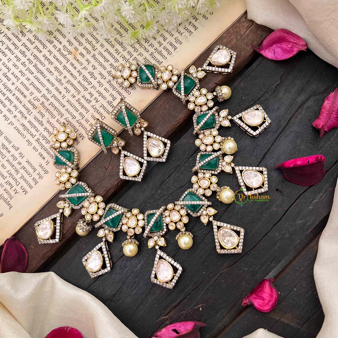 Stylish Floral Green Victorian Diamond Haram-VV1763