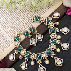 Stylish Floral Green Victorian Diamond Haram-VV1763