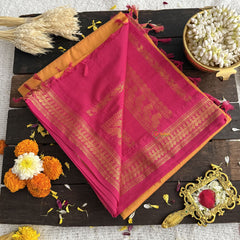 Vriksham Mango With Rani Pink Border-Kalyani Cotton Saree-VS4565