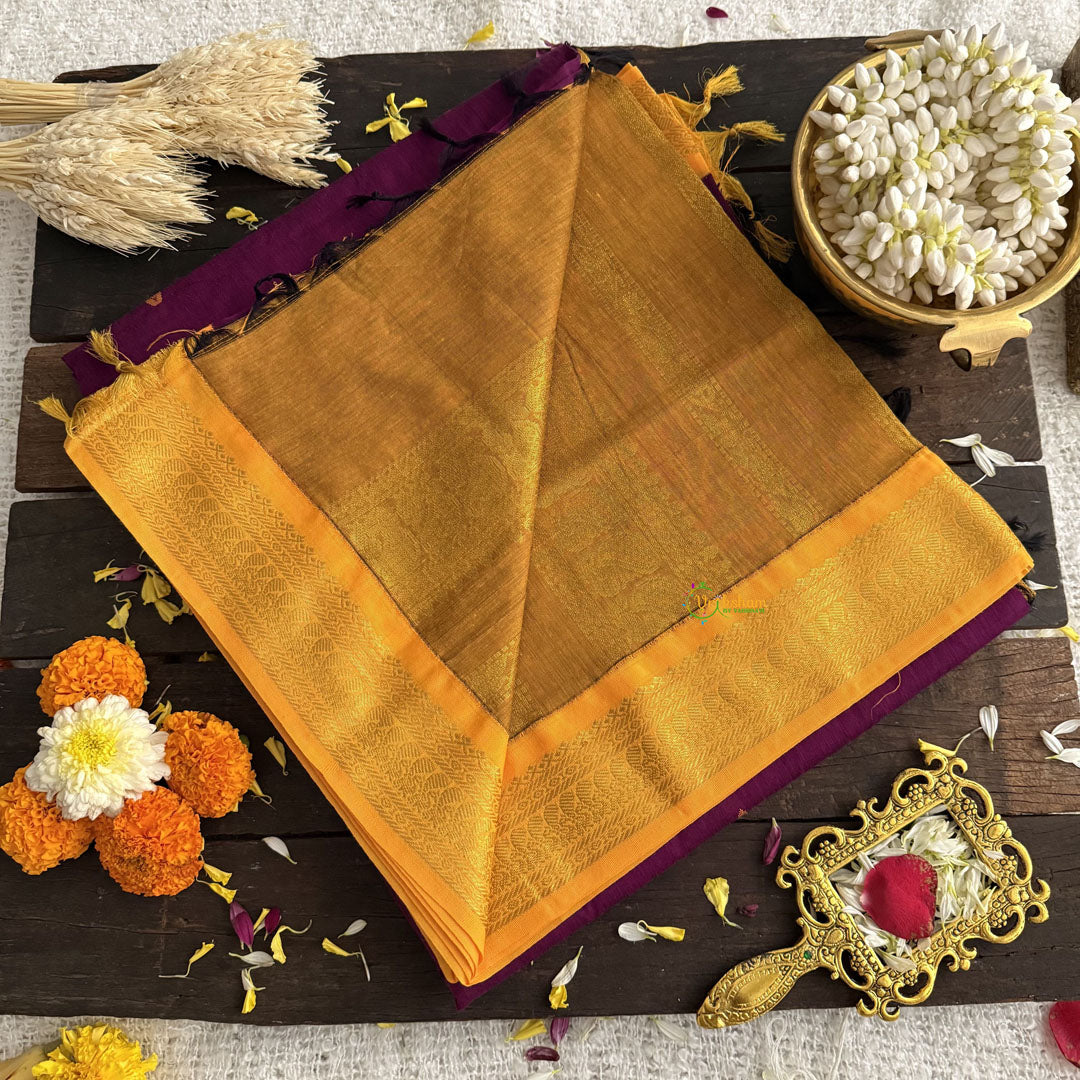 Vriksham Purple With Mustard Yellow Border-Kalyani Cotton Saree-VS4564