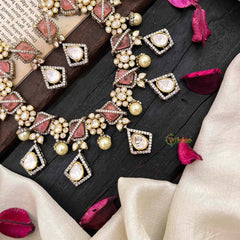 Stylish Floral Pastel Pink Victorian Diamond Neckpiece-VV1762