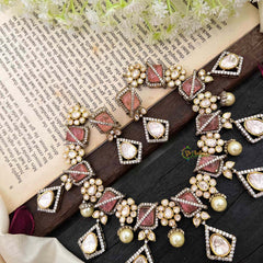 Stylish Floral Pastel Pink Victorian Diamond Neckpiece-VV1762