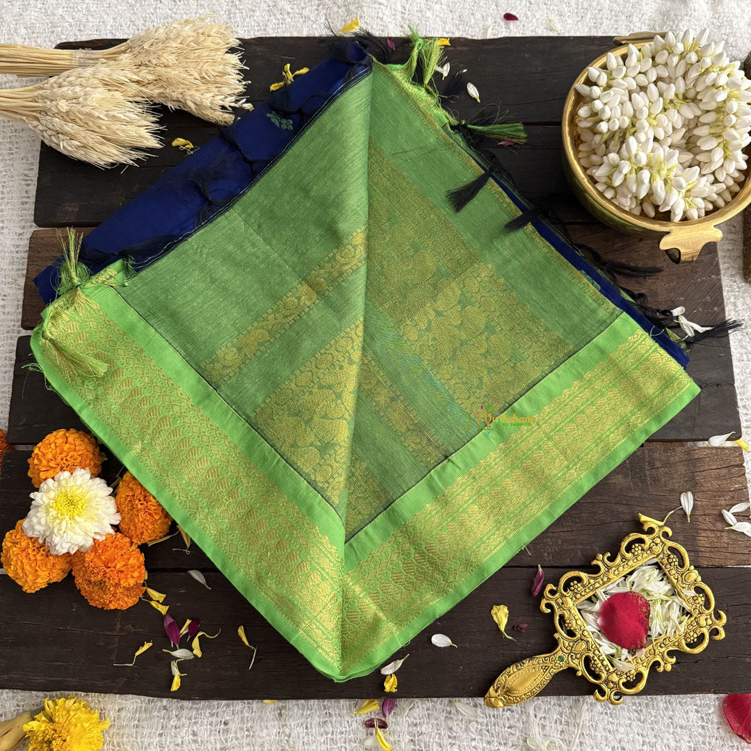 Vriksham Royal Blue With Lime green Border-Kalyani Cotton Saree-VS4562