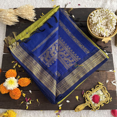 Vriksham Light Green With Dark Blue Border-Kalyani Cotton Saree-VS4560